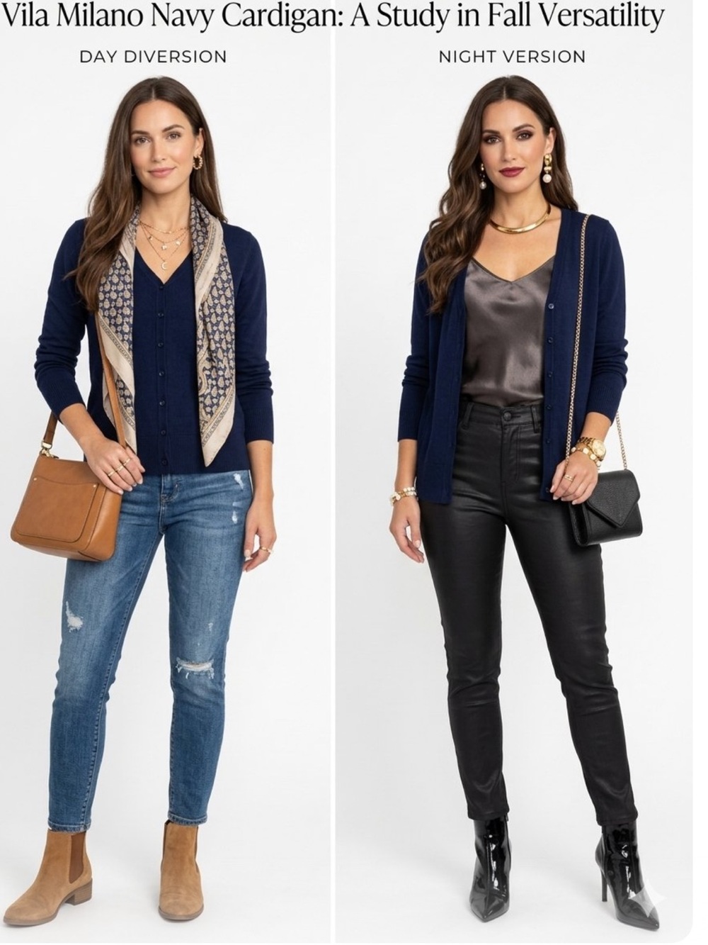 Vila Milano Women's Navy Blue Button-Front Crewneck Cardigan